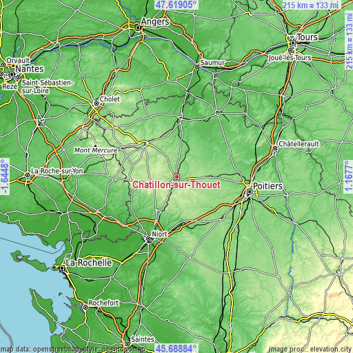 Topographic map of Châtillon-sur-Thouet