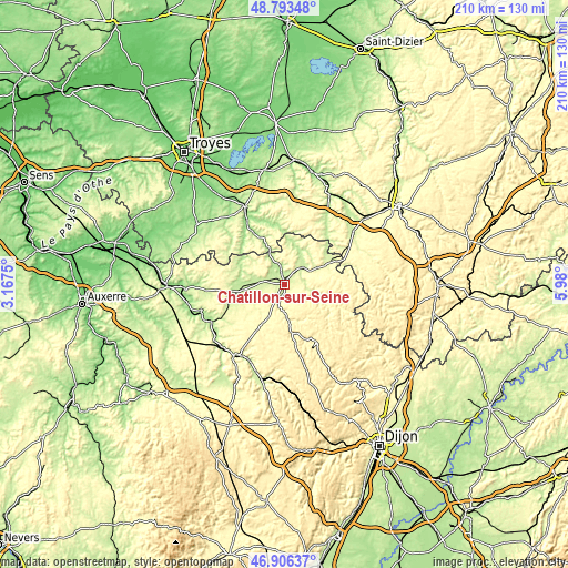 Topographic map of Châtillon-sur-Seine