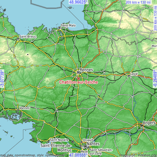 Topographic map of Châtillon-sur-Seiche