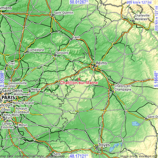 Topographic map of Châtillon-sur-Marne