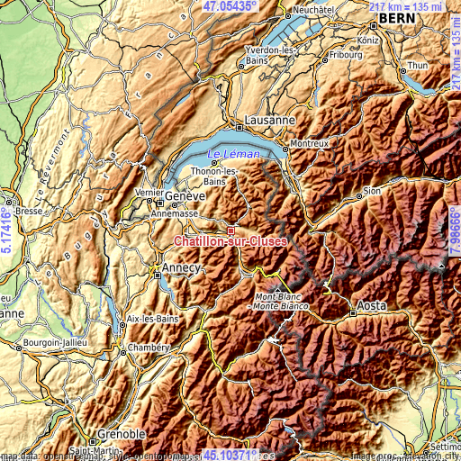 Topographic map of Châtillon-sur-Cluses