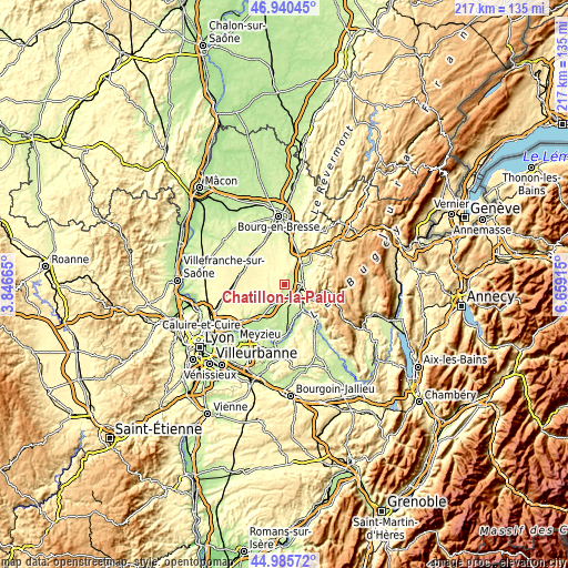 Topographic map of Châtillon-la-Palud