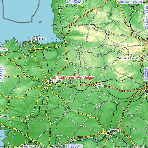 Topographic map of Châtillon-en-Vendelais