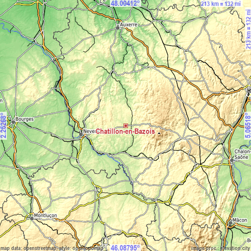 Topographic map of Châtillon-en-Bazois