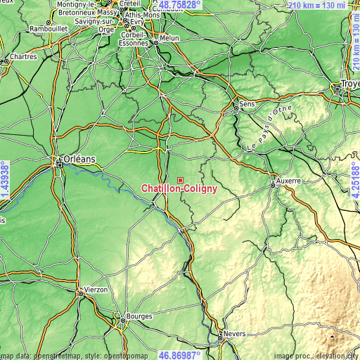 Topographic map of Châtillon-Coligny