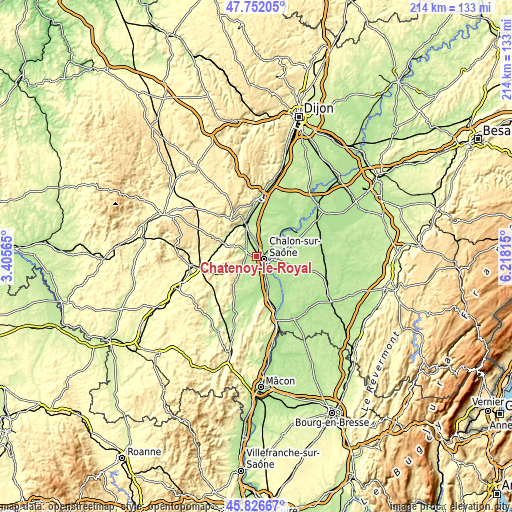 Topographic map of Châtenoy-le-Royal