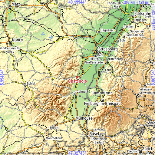 Topographic map of Châtenois