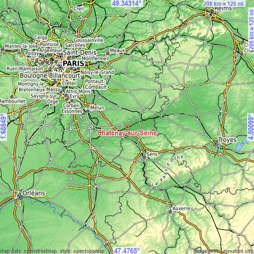 Topographic map of Châtenay-sur-Seine