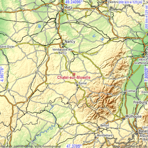 Topographic map of Châtel-sur-Moselle