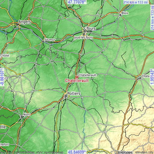 Topographic map of Châtellerault