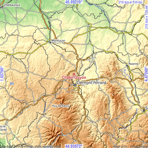 Topographic map of Châtel-Guyon