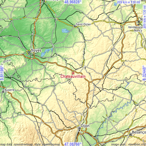 Topographic map of Châteauvillain