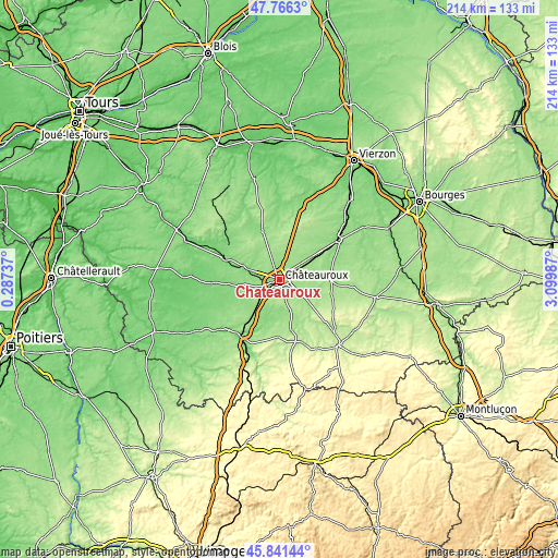Topographic map of Châteauroux