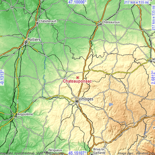 Topographic map of Châteauponsac