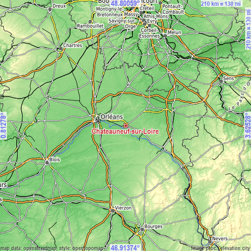 Topographic map of Châteauneuf-sur-Loire