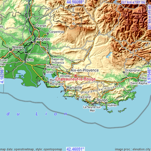 Topographic map of Châteauneuf-le-Rouge