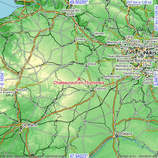 Topographic map of Châteauneuf-en-Thymerais