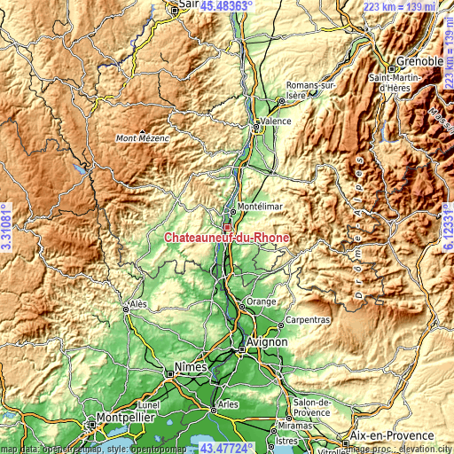 Topographic map of Châteauneuf-du-Rhône