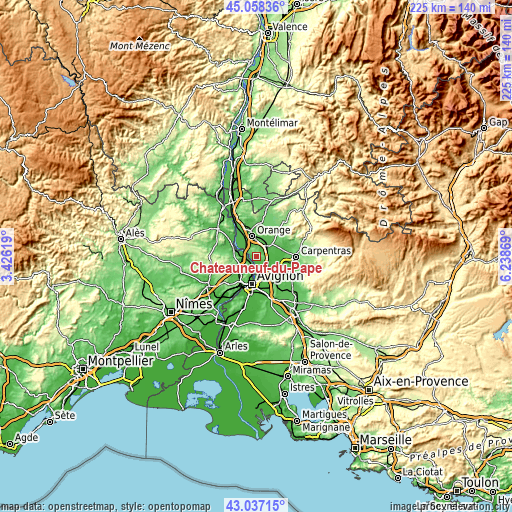 Topographic map of Châteauneuf-du-Pape