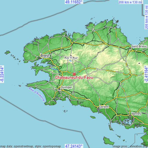 Topographic map of Châteauneuf-du-Faou