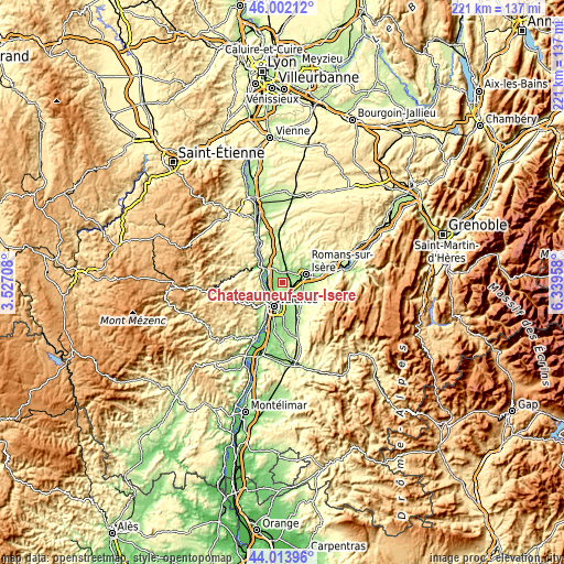 Topographic map of Châteauneuf-sur-Isère