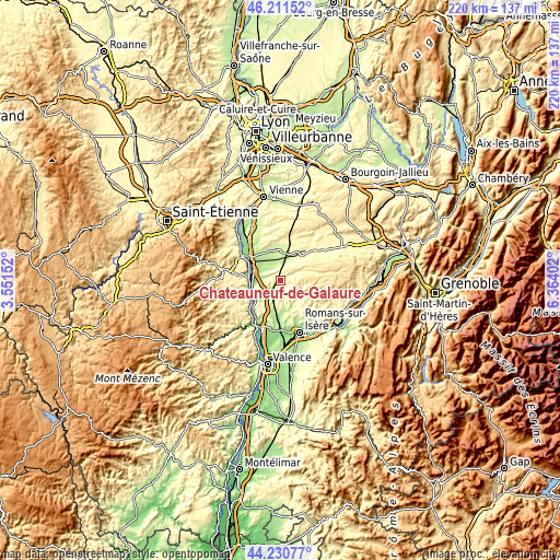 Topographic map of Châteauneuf-de-Galaure