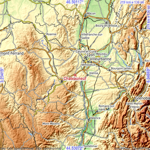 Topographic map of Châteauneuf