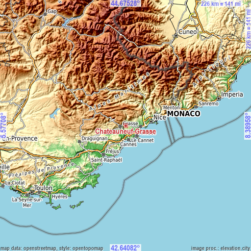 Topographic map of Châteauneuf-Grasse