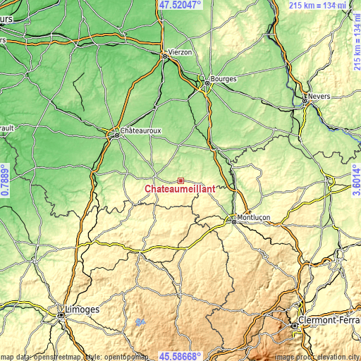 Topographic map of Châteaumeillant