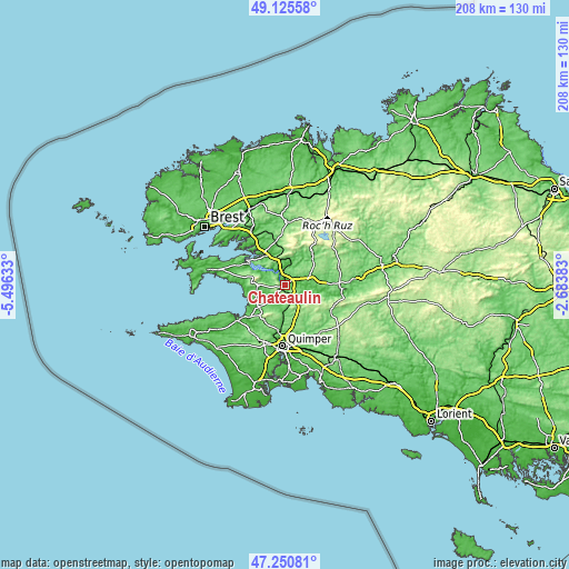 Topographic map of Châteaulin
