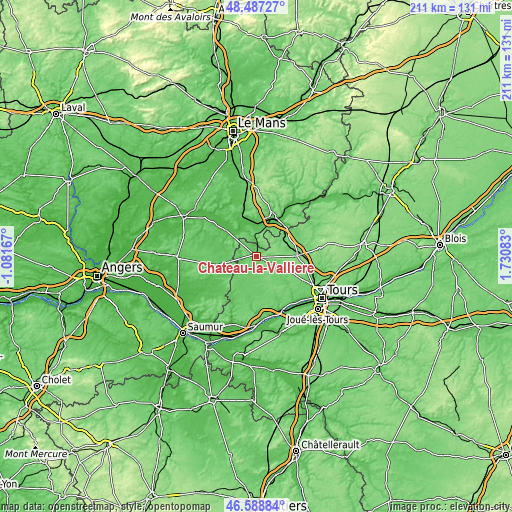 Topographic map of Château-la-Vallière