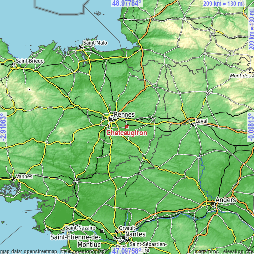 Topographic map of Châteaugiron