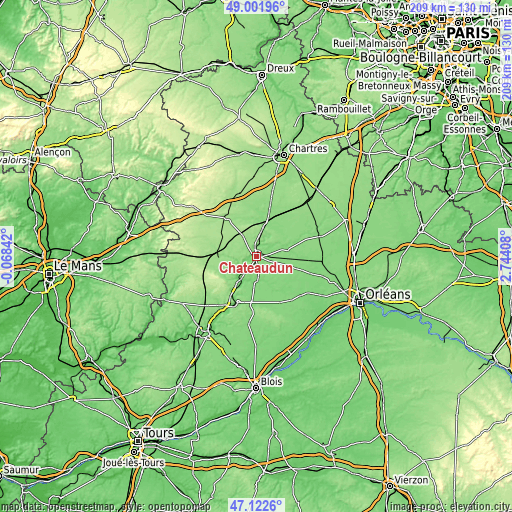 Topographic map of Châteaudun