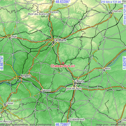 Topographic map of Château-du-Loir