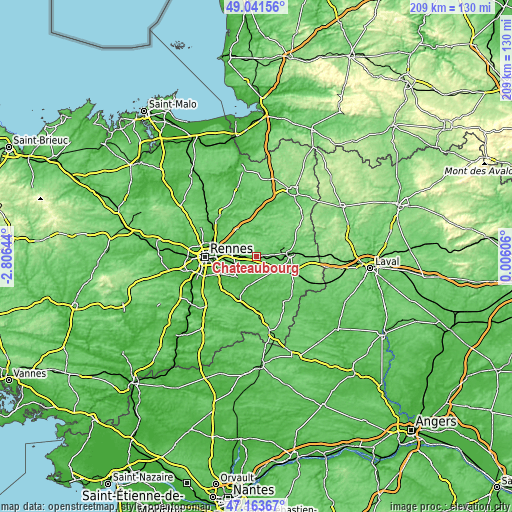 Topographic map of Châteaubourg