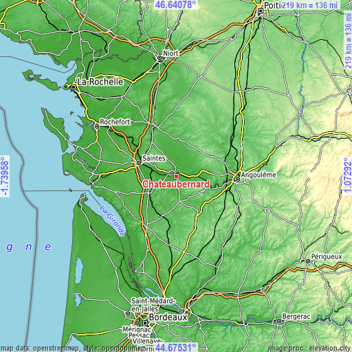 Topographic map of Châteaubernard