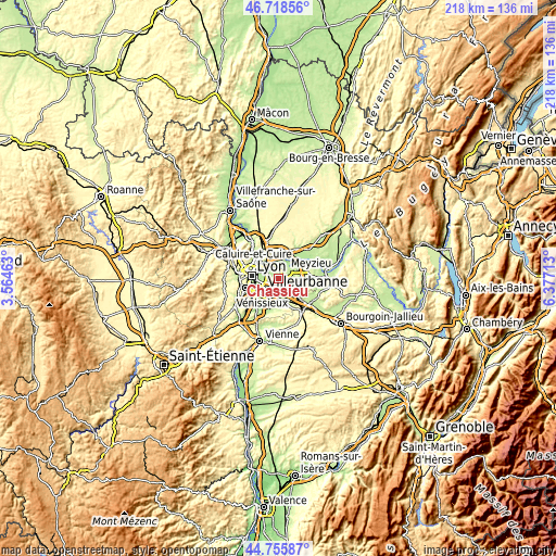 Topographic map of Chassieu