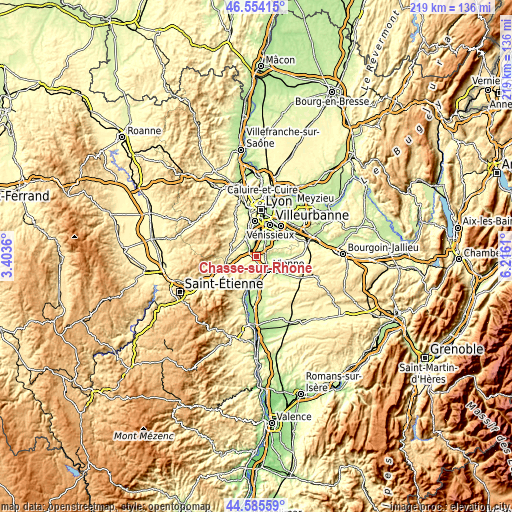 Topographic map of Chasse-sur-Rhône