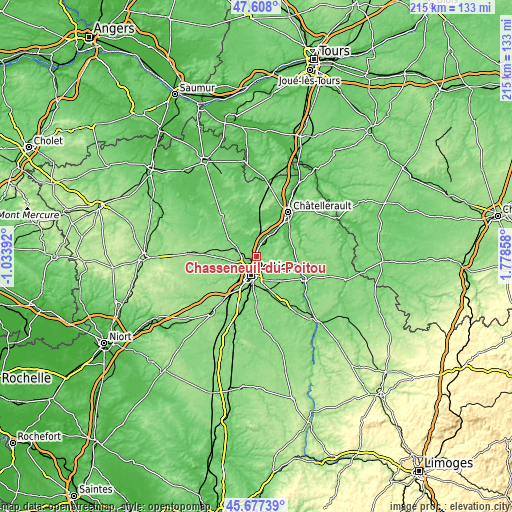 Topographic map of Chasseneuil-du-Poitou