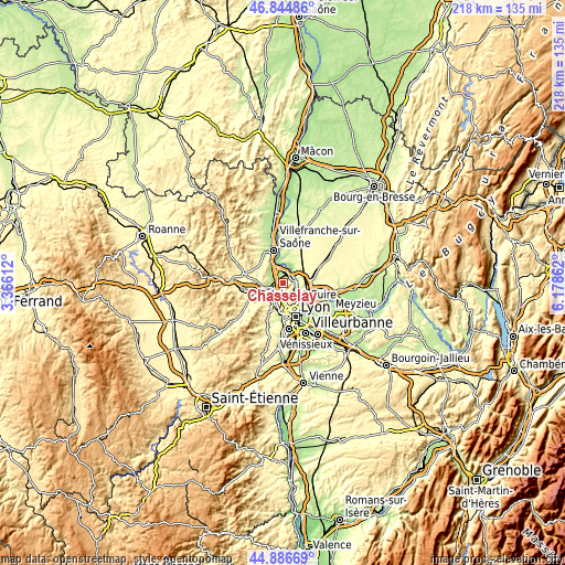 Topographic map of Chasselay