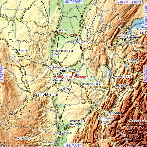 Topographic map of Charvieu-Chavagneux