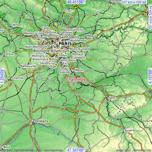 Topographic map of Chartrettes