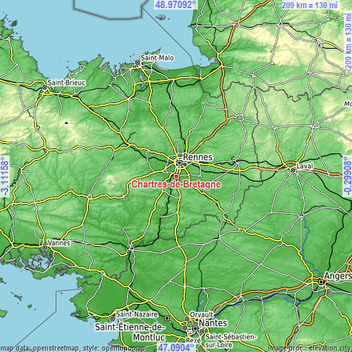 Topographic map of Chartres-de-Bretagne
