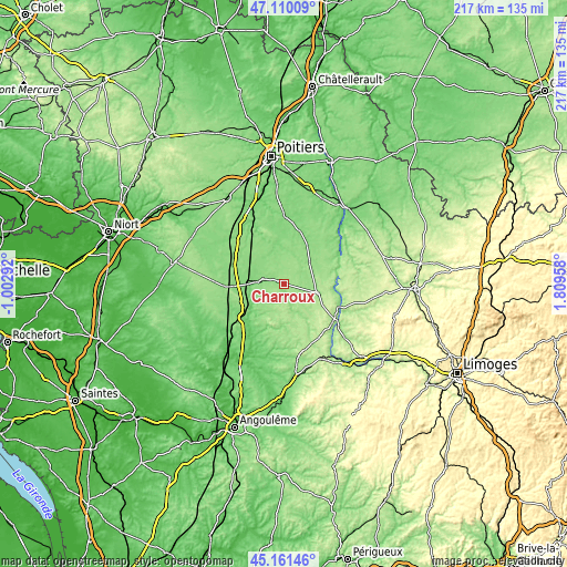 Topographic map of Charroux