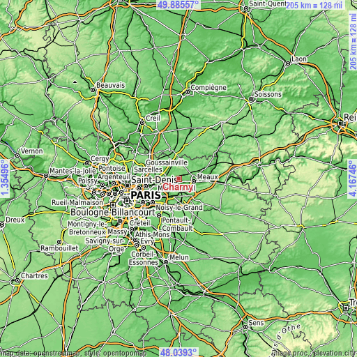 Topographic map of Charny