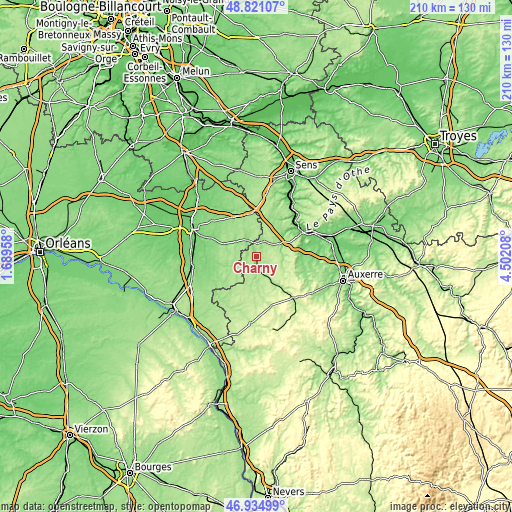 Topographic map of Charny