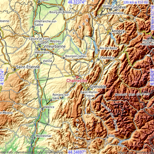 Topographic map of Charnècles