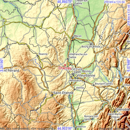 Topographic map of Charnay