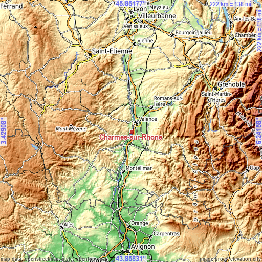 Topographic map of Charmes-sur-Rhône