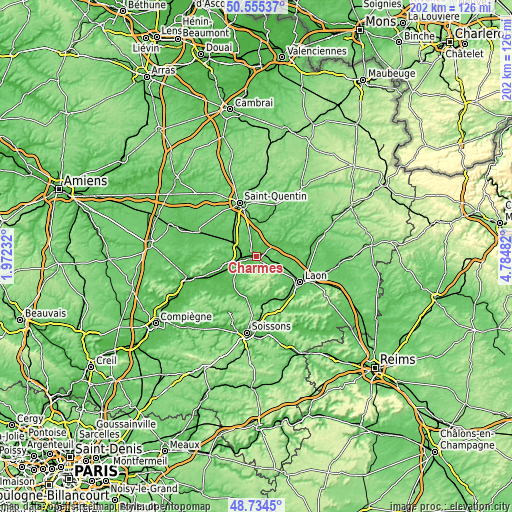 Topographic map of Charmes